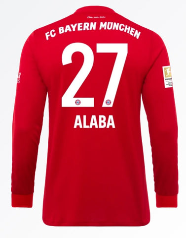 David Alaba Bayern Munich 19/20 Long Sleeve Home Jersey