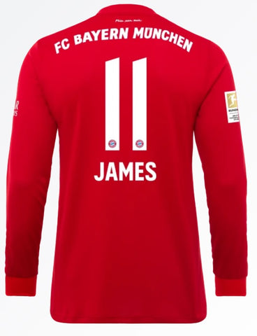 James Rodriguez Bayern Munich 19/20 Long Sleeve Home Jersey