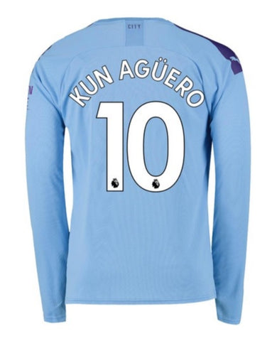 Sergio Kun Aguero Manchester City Long Sleeve 19/20 Home Jersey