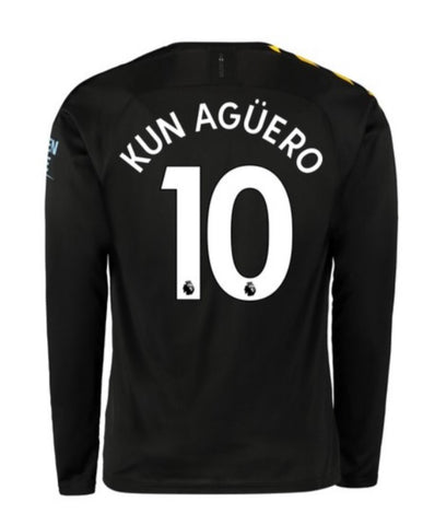 Sergio Kun Aguero Manchester City Long Sleeve 19/20 Away Jersey