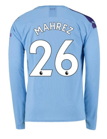 Riyad Mahrez Manchester City Long Sleeve 19/20 Home Jersey